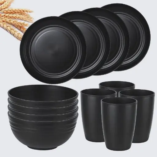 Assiettes noires 16 pcs